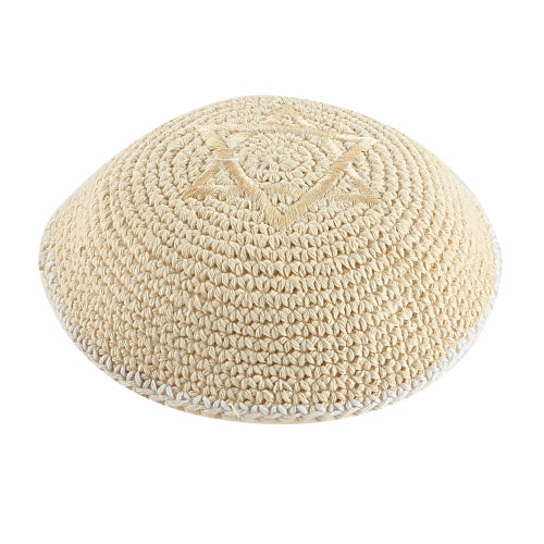 Kippa, Knitted, Beige, with Magen David