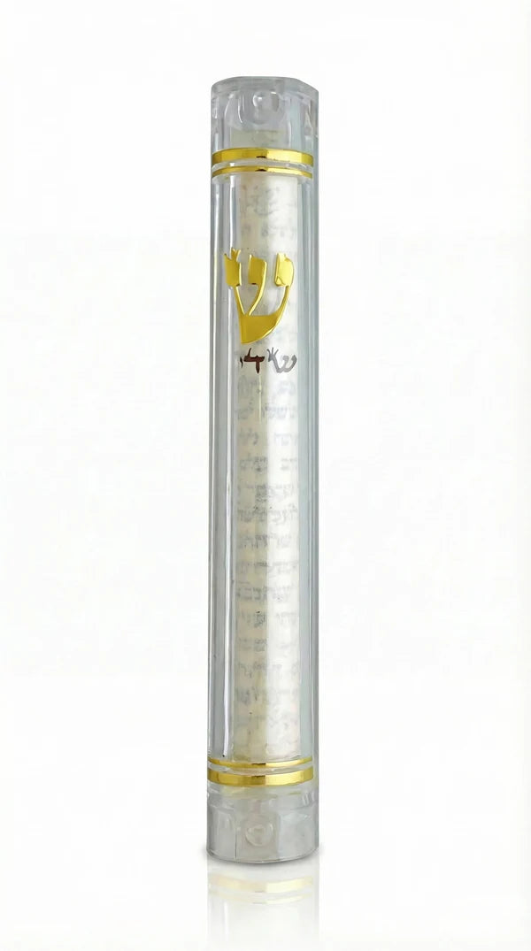 Mezuza scroll in clear lucite case - 10 cm