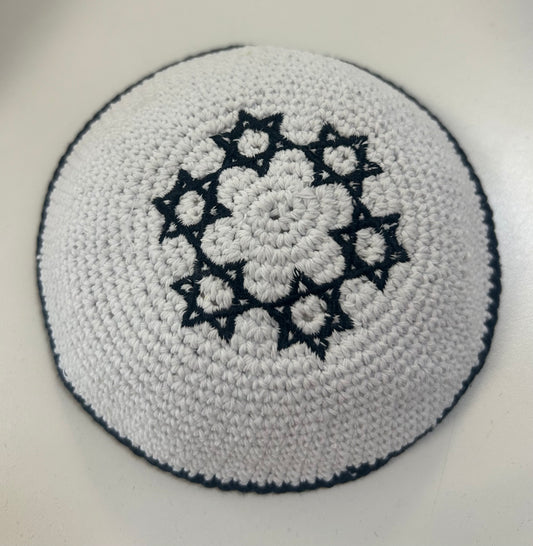 Kippa, Knitted, White/blue