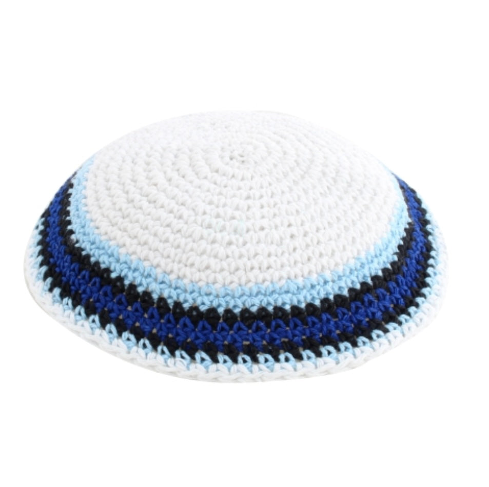 Kippa, Knitted, White/blue